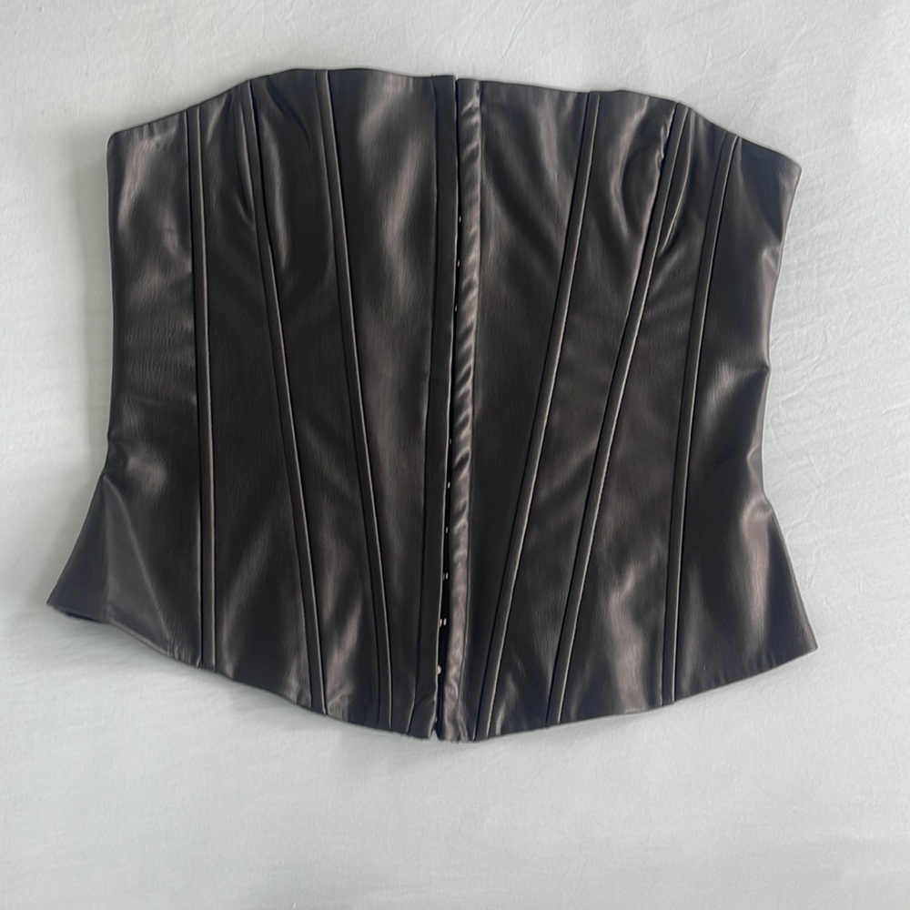 zara black leather corset size small